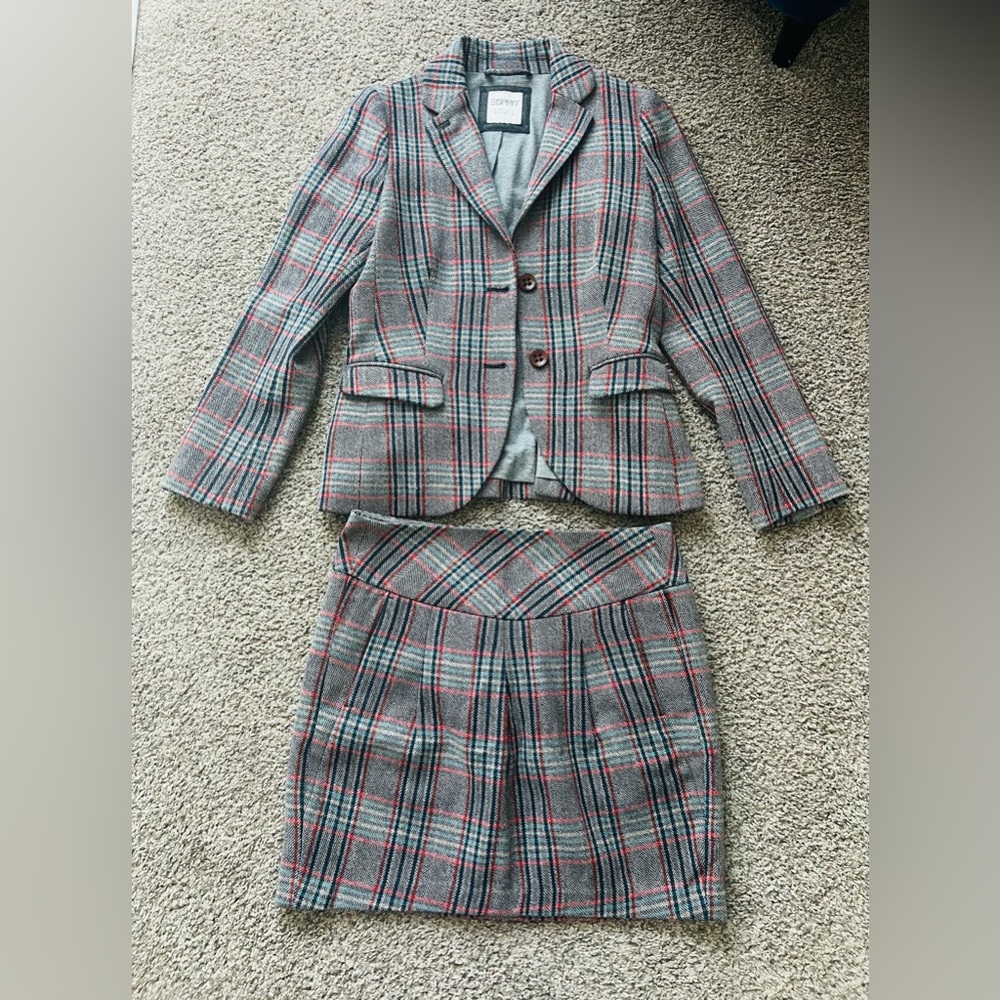 Spirit Gray Plaid Blazer and Skirt Set